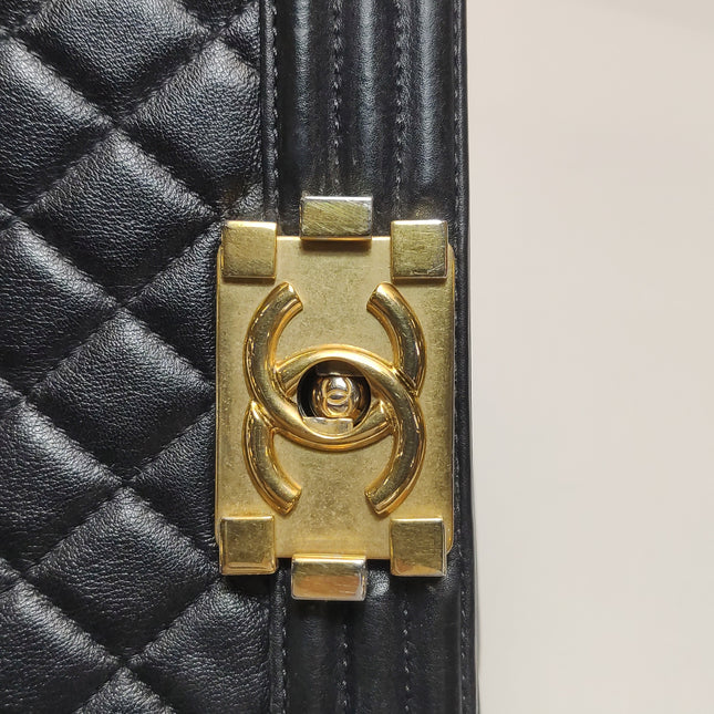 Chanel Le Boy Small Black Lambskin Leather Antiqued Gold Hardware