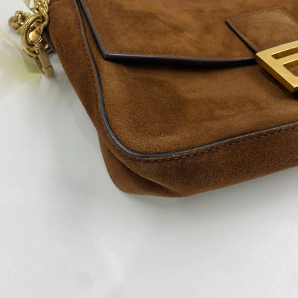 Fendi Baguette Selleria Suede Leather Crossbody Bag Medium Caramel Tan