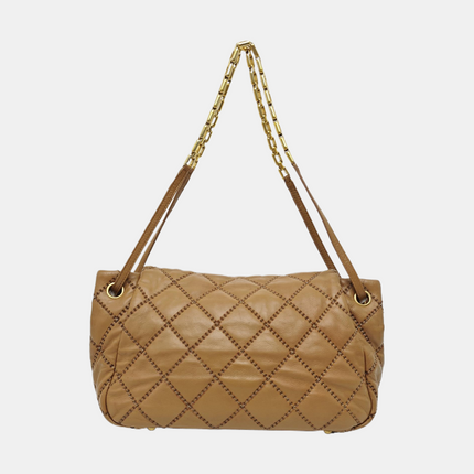 Chanel Double Stitch Retro Chain Accordion Flap Bag Brown Calfskin Leather