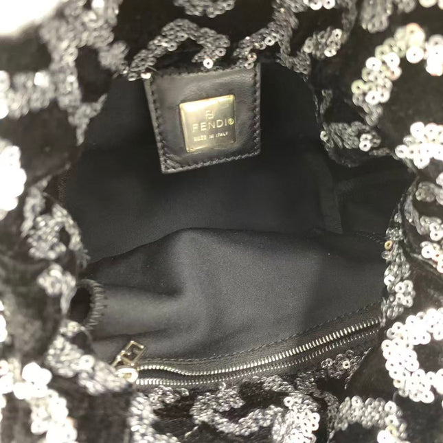FENDI Mini Bucket White Heart Shaped Sequin Black Bag