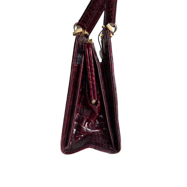 Gucci Vintage Burgundy Alligator Leather Blue Lapis Lazuli Stone Gold-tone Hardware Handbag