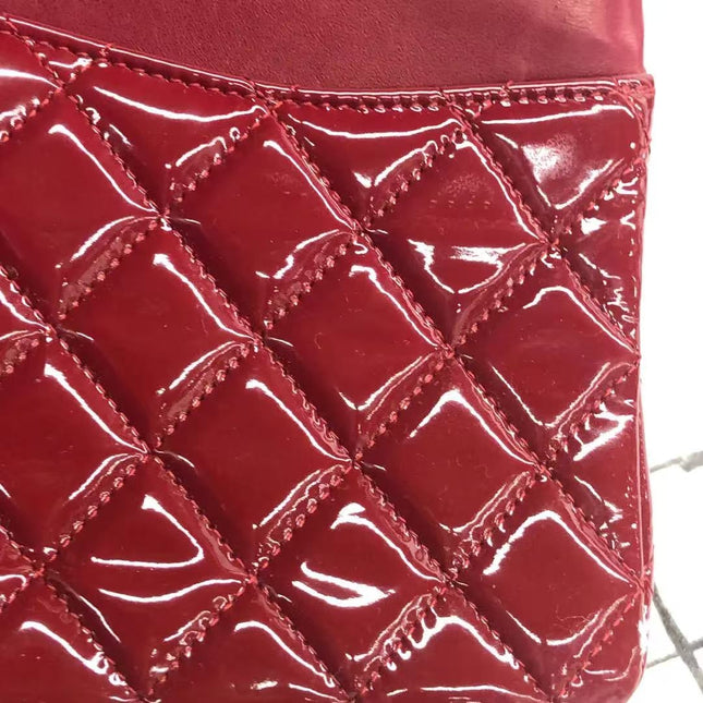 Chanel Classic Flap Medium 2012 Red Burgundy Patent Leather Silver Hardware