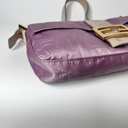 Sold FENDI Baguette Purple Silk with embossed pattern