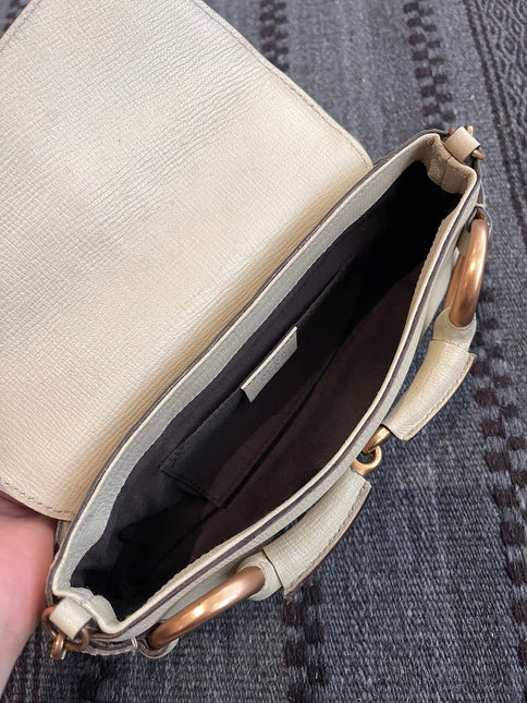 Gucci Horsebit 1955 Small White Leather Shoulder Bag