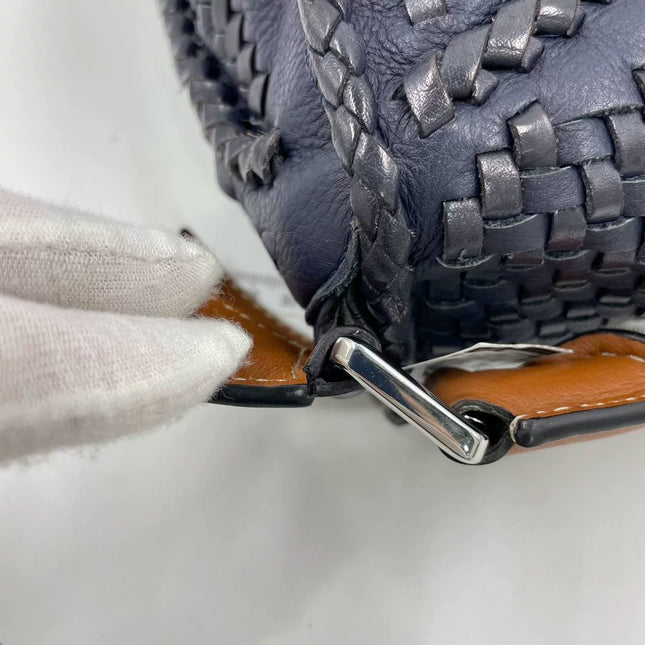 Loewe Puzzle Small Leather Woven Braided Navy Crossbody Bag