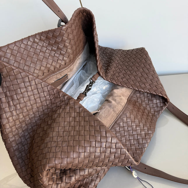 Bottega Veneta Cesta Shopper Tote Intrecciato Milk Chocolate Brown Leather Large 50cm