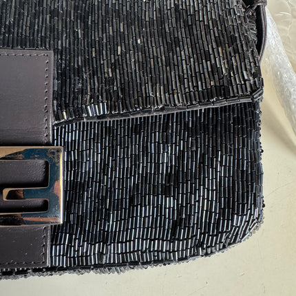 Fendi Baguette Metallic Navy Black Glittering Waterfall Beads Shoulder Bag