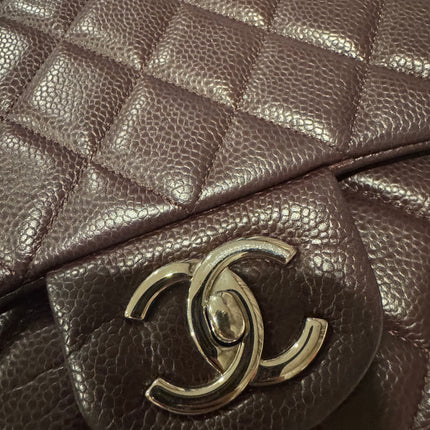 Chanel Classique Grand Modèle Noir Cuir Caviar Double Rabat Métal Argenté