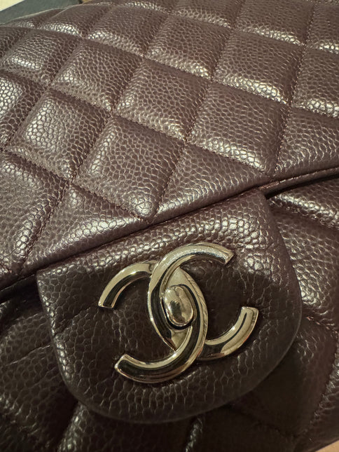 Chanel Classic Flap Jumbo Purple Caviar Leather Double Flap Silver Hardware