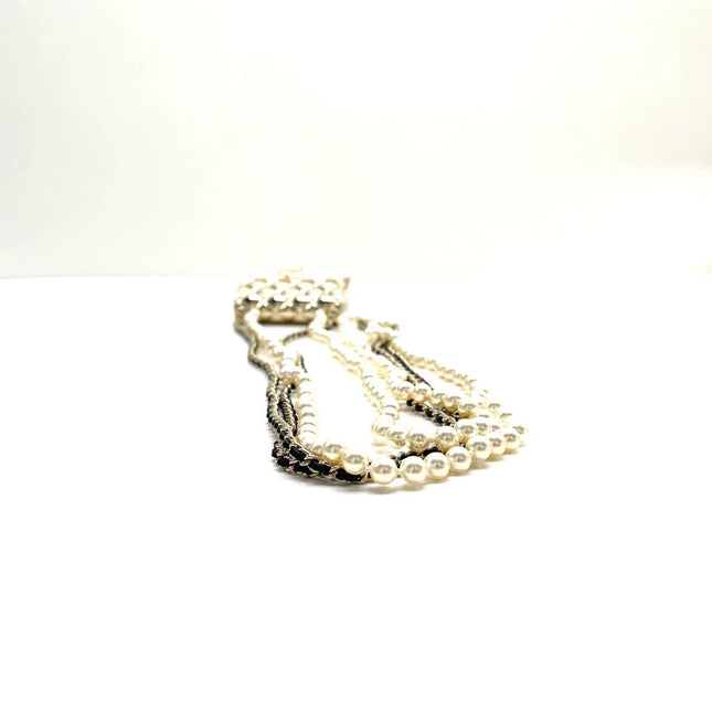 Chanel Micro Flap Bag Charm Chain Long Necklace with Matelasse and Pearl Chain 102cm