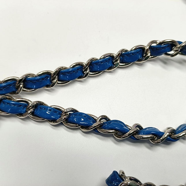 Chanel Classic Flap Mini Blue Patent Leather Silver Hardware