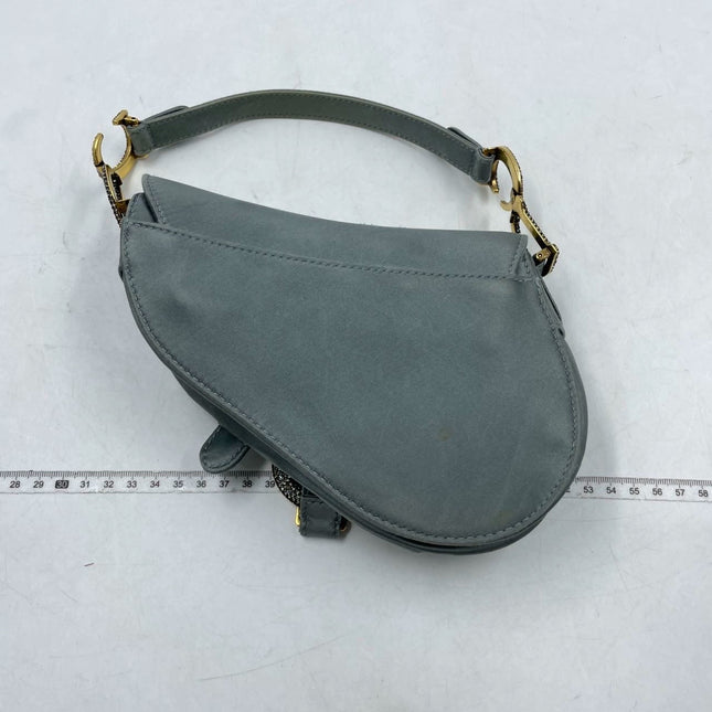 Sold Dior Saddle Mini Silk Blue Grey with Crystal Embedded Buckles
