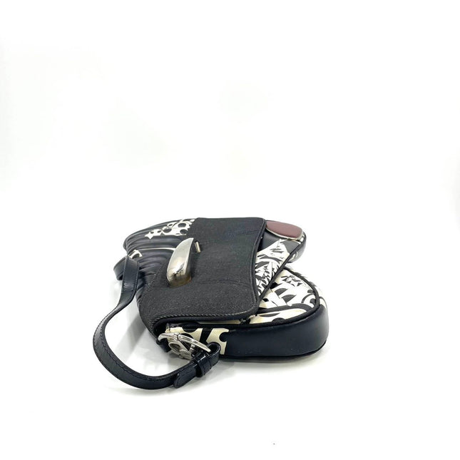 Dior Montaigne Chris 1947 Black Leather Cadillac Poker Print Bejeweled Shoulder Bag