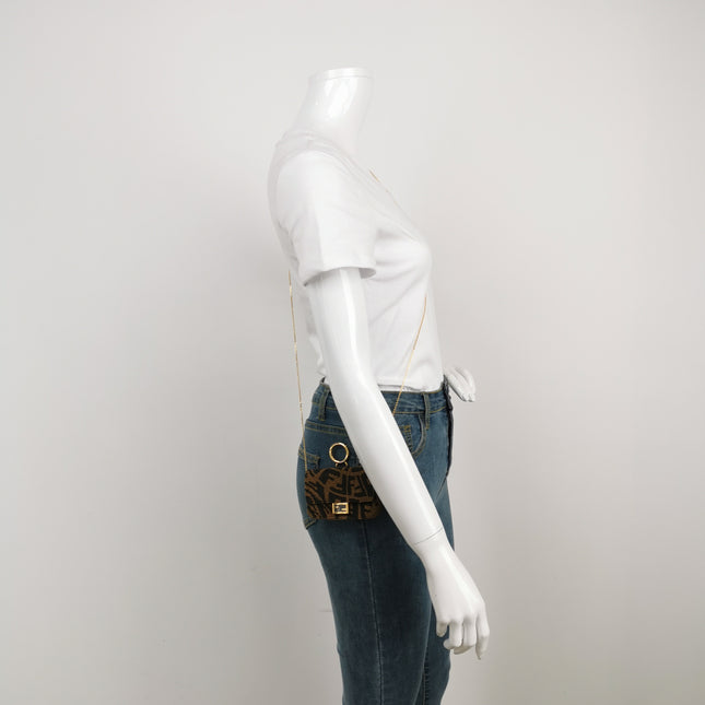 Fendi Nano Baguette Charm Beaded Brown Zucca Psychedelic Print Chain Strap