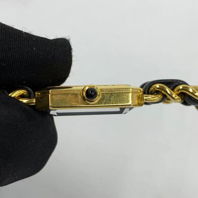 CHANEL Vintage PREMIERE Watch Small Black Leather and 24KT Yellow Gold Plated
