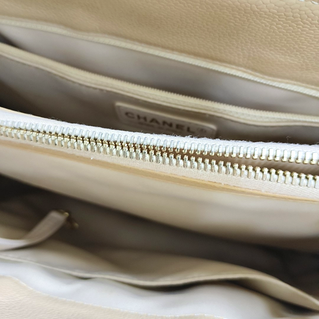 Chanel GST Grand Shopping Tote Beige Caviar Leather PM Gold Hardware