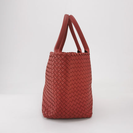 Bottega Veneta Cabat Large Intreccio Leather Tote Bag Red 40cm