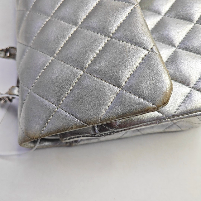 Chanel Classic Flap Medium Silver Lambskin Leather Silver Hardware