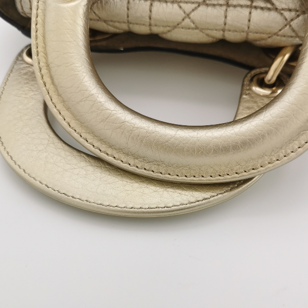 Sold Lady Dior Mini Supple Calfskin Leather Gold Cannage Handbag with Strap