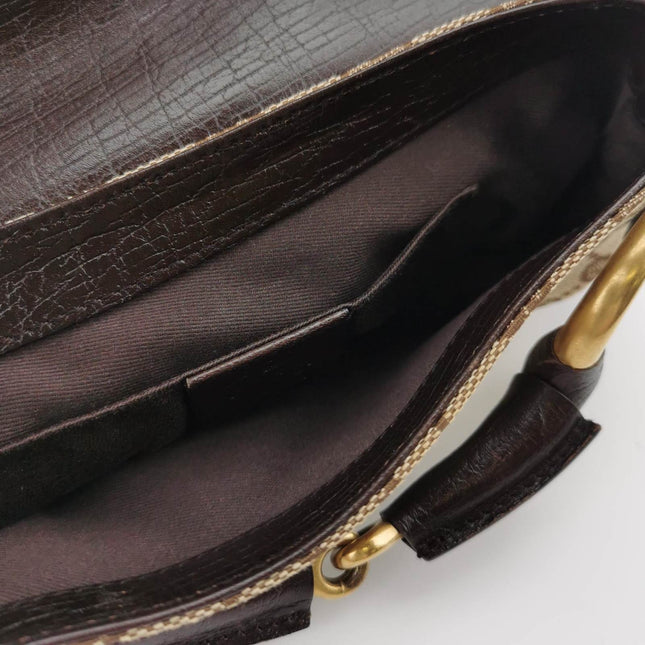 Sold Gucci Horsebit 1955 Chain Clutch Small Cloth Beige Monogram Brown Leather Shoulder bag