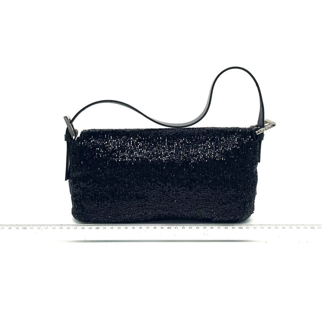 Fendi Baguette Vintage Black Glitter Beads Shoulder Bag