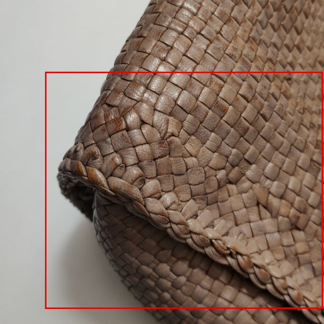 Prada Madras Brown Woven Leather Top Handle Shopping Tote Medium