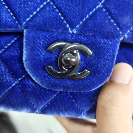 Chanel Classic Flap Medium Royal Blue Velvet Silver Hardware
