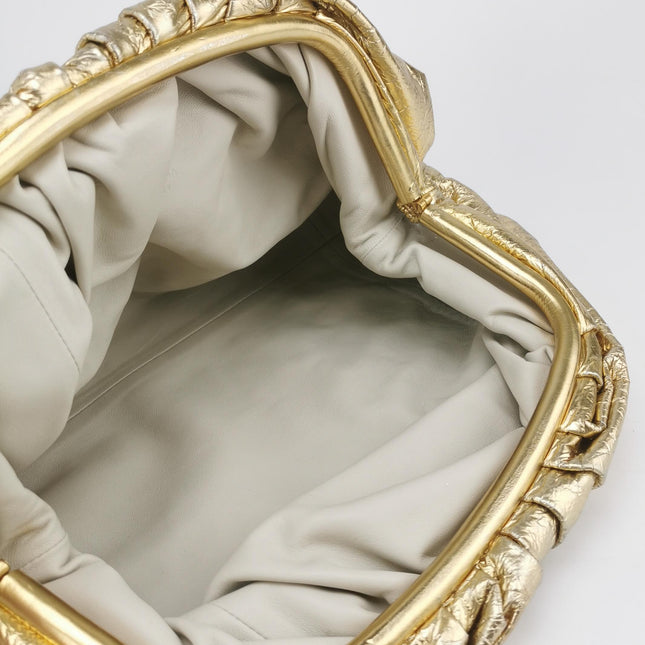 Bottega Veneta Pouch Large Metallic Gold Wrinkled Leather