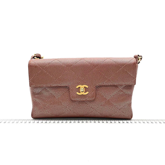 Chanel Vintage Medium Iridescent Brown Caviar Leather Shoulder Bag Gold Hardware