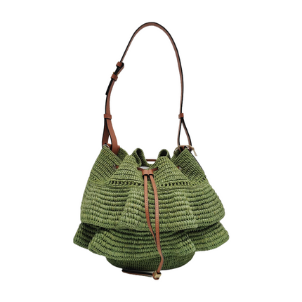 Loewe Raffia Ballon Ruffles Green Bucket Shoulder Bag 2022-Luxbags