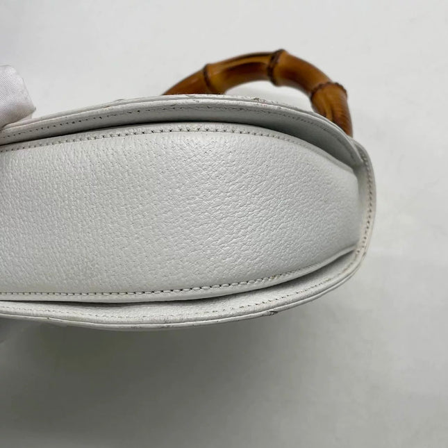 Gucci Bamboo 1947 Medium Vintage White Grained Leather With Strap