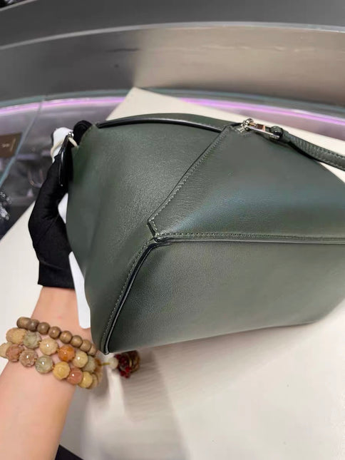 Loewe Puzzle Edge Braided Handle Small Dark Green Nappa Calfskin leather Crossbody bag