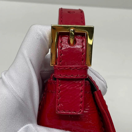FENDI Baguette Red Crinkled Patent Leather Shoulder Bag
