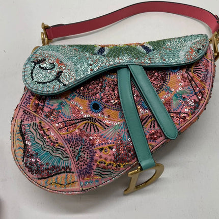 Dior In Lights Saddle Medium Multicolor Beads and Calfskin Leather Shoulder Bag