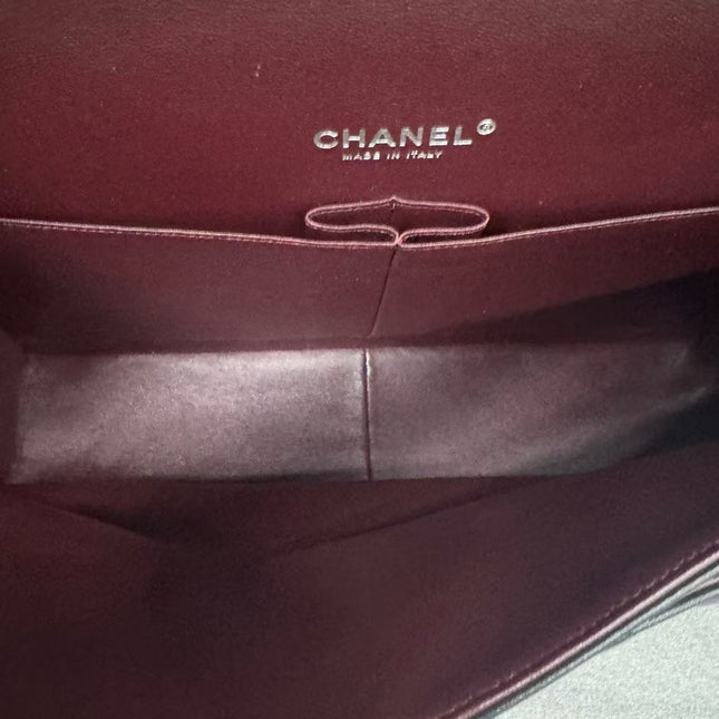 Chanel Classic Flap Maxi Black Lambskin Leather Double Flap Silver Hardware 2012