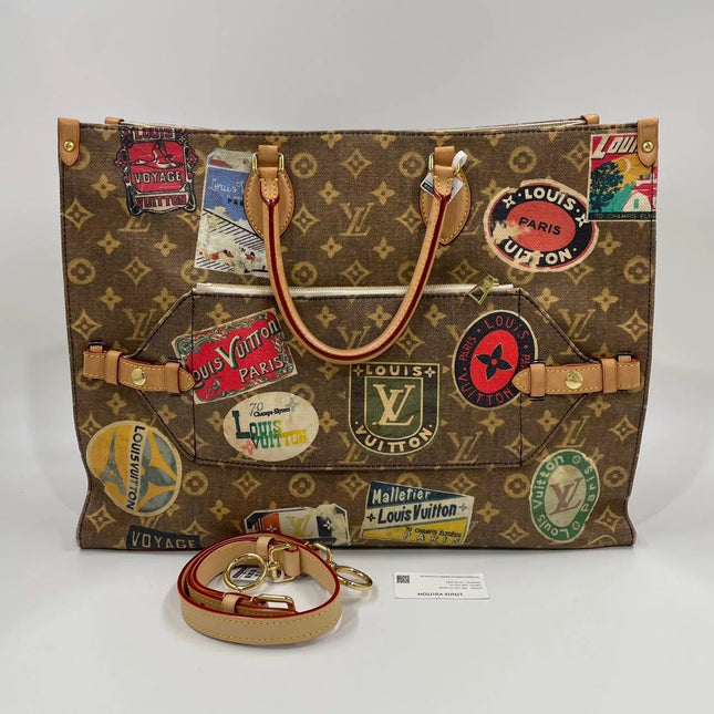 Sac cabas Louis Vuitton OnTheGo Large Hotel Labels Monogram Marron
