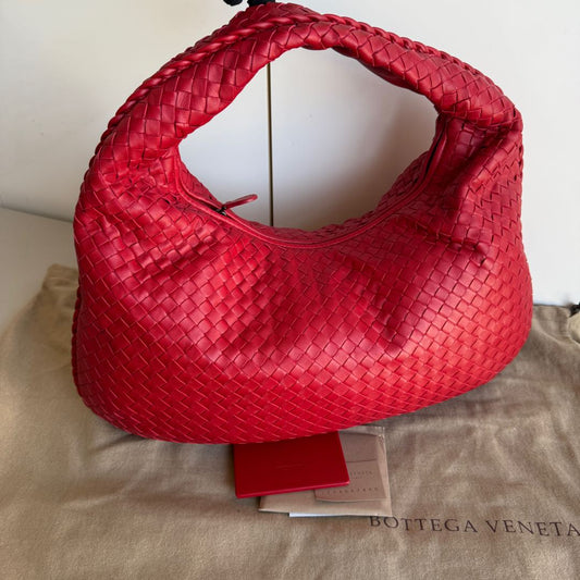 Bottega Veneta Veneta Hobo Medium Red Intrecciato Leather Bag 47cm-Luxbags