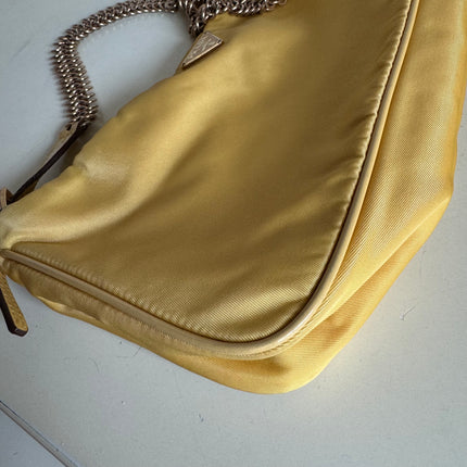 Prada Chain Shoulder Bag Nylon Yellow with Gold-tone Chain