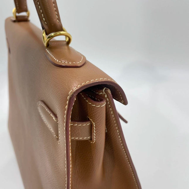 Hermes Kelly 32 Sellier Gold Epsom Leather Gold HW Double Ring 2002