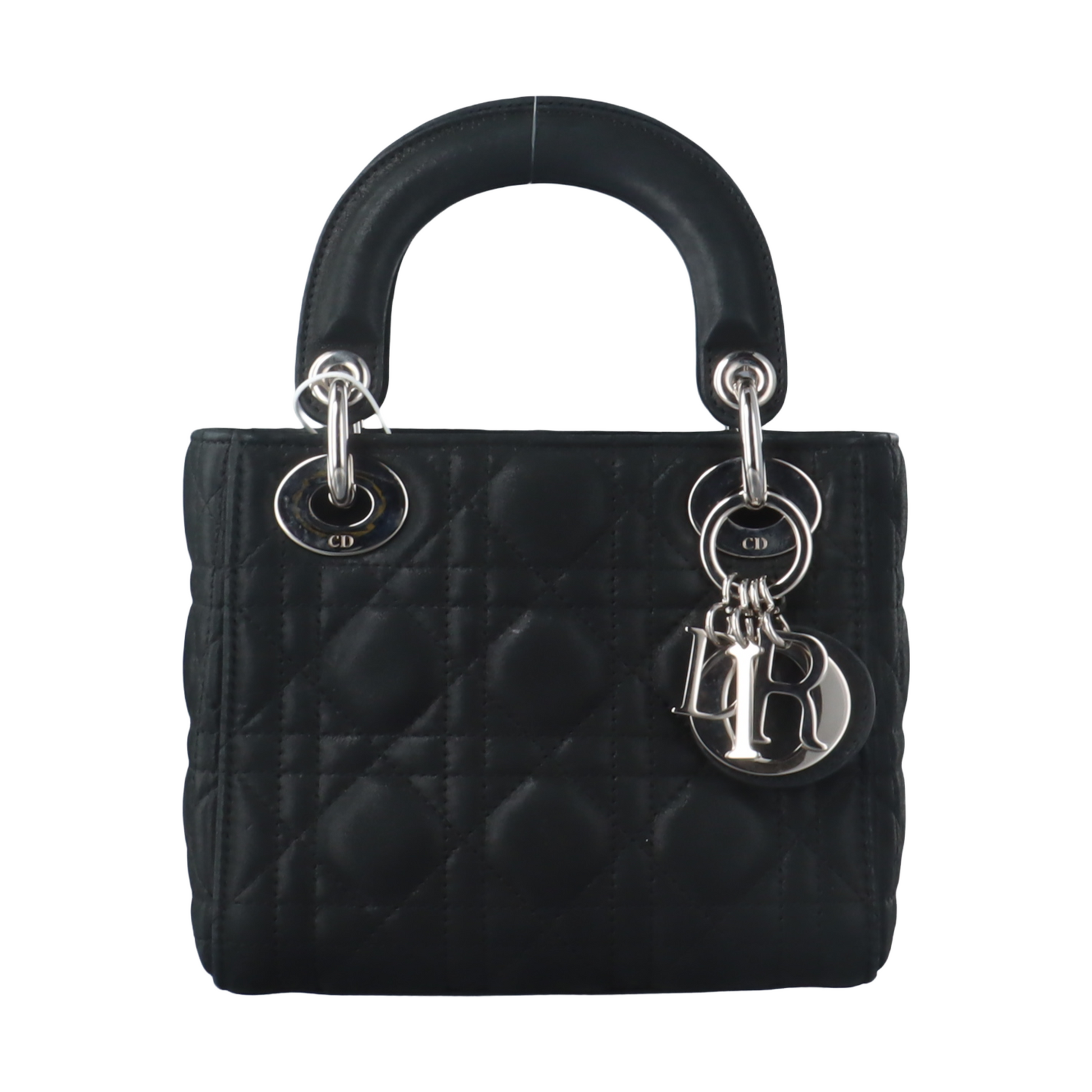 Lady Dior Mini Black Aged Calfskin Leather handbag with silver hardware Chain Strap-Luxbags