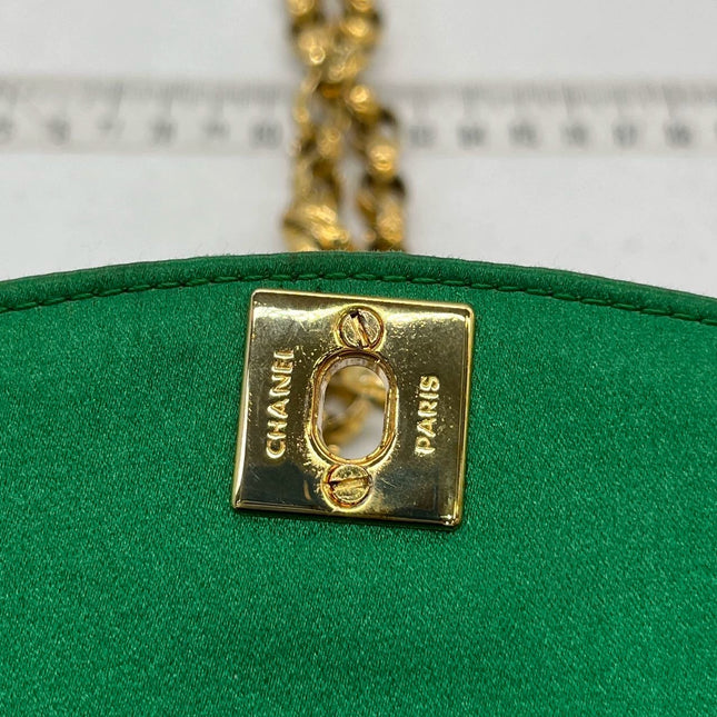 Chanel Diana Flap Bag 1990 Mini Green Silk Satin Bijou Chain