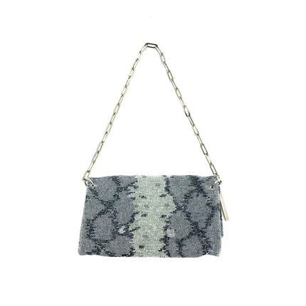 Gucci by Tom Ford Grey Blue Beaded Snake-skin Pattern Chain Shoulder Bag S/S 2000