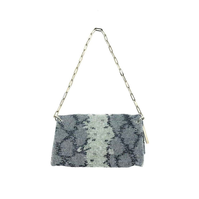 Gucci by Tom Ford Grey Blue Beaded Snake-skin Pattern Chain Shoulder Bag S/S 2000