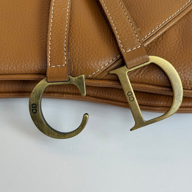 Dior Vintage Double Saddle Brown Leather Gold-tone Hardware