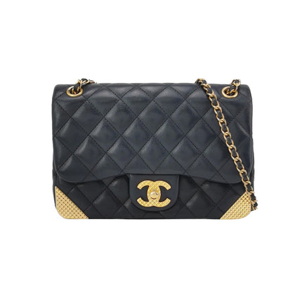 Chanel Rock The Corner Mini Flap Bag Navy Calfskin Leather Gold Hardware Corners 2017-18-Luxbags