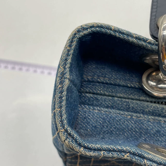 Lady Dior Vintage Medium Navy Blue Jeans Silver Hardware