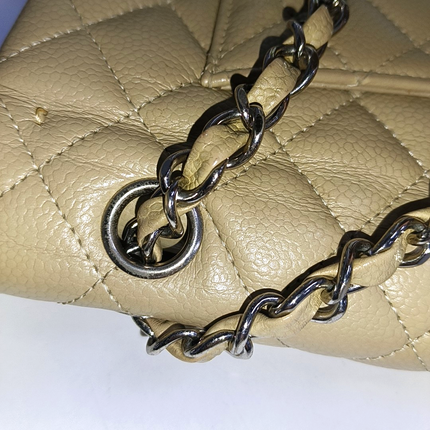 Chanel Timeless Classic Flap Medium Beige Caviar Leather Silver Hardware, 2005-2006