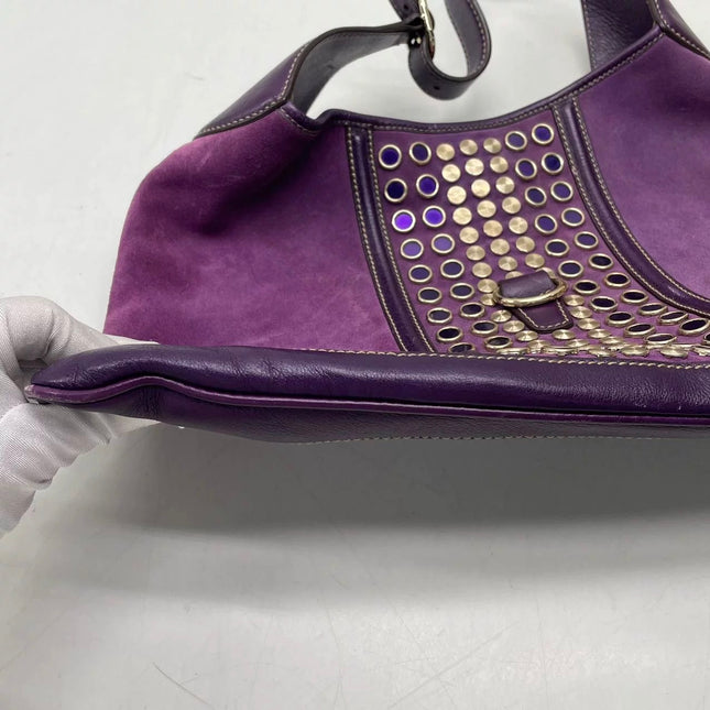 Gucci Jackie Vintage Large Purple Suede Leather Ringlets Decoration