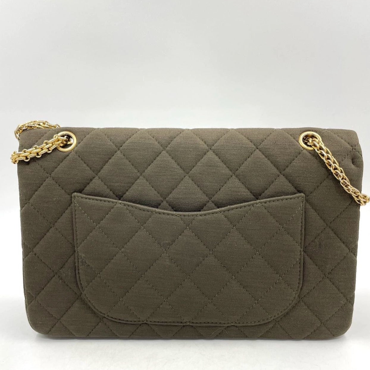 Chanel 2.55 Double Flap Bag 2009 Jumbo Khaki Green Cloth with Gold Hardware