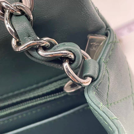 Chanel Classic Flap Mini Rectangular 2019 Green Lambskin Leather Silver Hardware